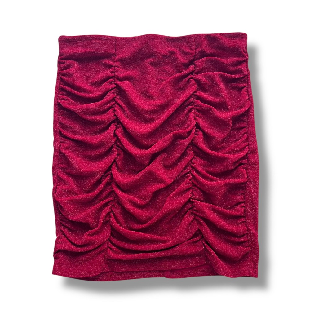 Haute Monde Women L Red Metallic Ruched Sparkly Shimmer Bodycon Mini Skirt Party